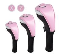 Andux 3pièces/Ensemble Couvre-Tête de Club de Golf en Bois PU Conducteur 460cc avec Long Cou Rose