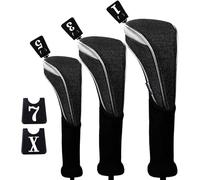 Andux 3pièces/Ensemble Couvre-Tête de Club en Bois De Golf en Nylon Couvre-Conducteur 460cc Long Cou Noir