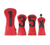 Andux 4 Pack/Set PU Grand Nombre Golf 460cc Driver Fairway Woods Hybrides Couvre-Têtes de Club Rouge
