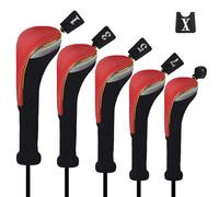 Andux 5 Pièces/Ensemble Or Golf 460cc Driver Fairway Bois Hybrides Couvre-Têtes de Club MT/ZH15 Rouge