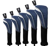 Andux 5pièces/Ensemble Couvre - Tête de Club en Bois De Golf en Nylon Couvre-Conducteur 460cc à Long Cou Bleu