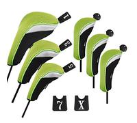 Andux 6 pcs/Ensemble de tête de club de golf hybride Coque et bois avec housse de tête du club interchangeables No. couvertures de Couvertures de Tag Lot de 6 (3 hybride + 3 Bois), noir/vert