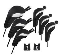 Andux 6 pcs/Ensemble de tête de Club de Golf Hybride Coque et Bois avec Housse de tête du Club interchangeables No. couvertures de Couvertures de Tag Lot de 6 (3 Hybride + 3 Bois), Noir