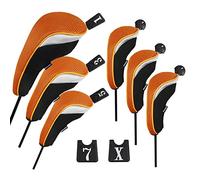 Andux 6 pcs/Ensemble de tête de club de golf hybride Coque et bois avec housse de tête du club interchangeables No. couvertures de Couvertures de Tag Lot de 6 (3 hybride + 3 Bois), noir/orange