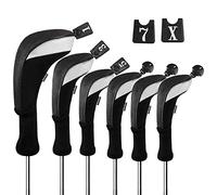 Andux 6pcs/Set Couvre-Têtes de Club de Golf Woods Driver Fairway Hybrid Set Long Neck (3 Hybrides + 3 Bois) Noir/Noir