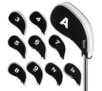 Andux Couvre-Fer Couvre-Clubs de Golf avec Fermeture éclair 10 pièces/Ensemble Noir Blanc