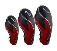 Andux Couvre-têtes de Club en Bois Golf 460cc Driver Fairway avec Fermeture à glissière Lot de 3 Rouges