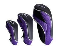 Andux Couvre-têtes de Club en Bois Golf 460cc Driver Fairway avec Fermeture à glissière Lot de 3 Violet