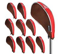 Andux en Maille Filet de Golf Fer Tête Couvertures avec Fermeture à Glissière pour gauchers et 10 Pcs/Set MT/Yb001 Café/Rouge