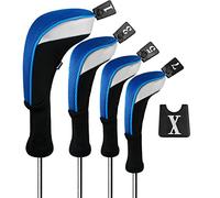 Andux Ensemble de Couvre-tête en Bois pour Clubs de Golf 460cc, Long Cou, Paquet de 4 Bleu