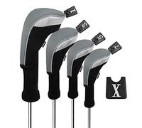 Andux Ensemble de Couvre-tête en Bois pour Clubs de Golf 460cc, Long Cou, Paquet de 4 Gris