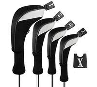 Andux Ensemble de Couvre-tête en Bois pour Clubs de Golf 460cc, Long Cou, Paquet de 4 Noir