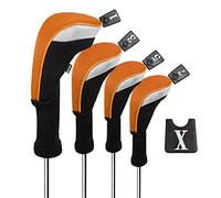 Andux Ensemble de Couvre-tête en Bois pour Clubs de Golf 460cc, Long Cou, Paquet de 4 Orange