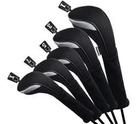 Andux Golf 460cc Driver Couvre-Bois Couvre-Clubs Cou Extra Longues Noir 5 pièces/Ensemble