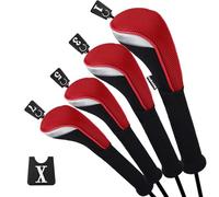 Andux Golf 460cc Driver Couvre-Bois Couvre-Clubs Cou Extra Longues Rouge 4 pièces/Ensemble
