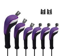 Andux Golf Club Head Covers Set Long Neck (3 Hybrid Covers + 3 Wood Covers) Purple