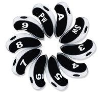 Andux Golf Fer Tête couvertures avec Nombre Tag Lot de 10 Noir/Blanc