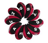 Andux Golf Fer Tête couvertures avec Nombre Tag Lot de 10 Noir/Rouge