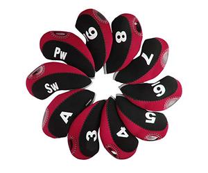 Andux Golf Fer Tête couvertures avec Nombre Tag Lot de 10 Noir/Rouge