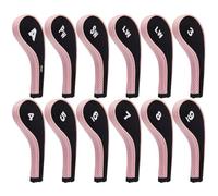Andux Lot de 12 housses de tête de club de golf avec fermeture éclair Motif chiffres Noir/rose