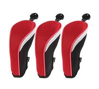 Andux Lot de 3 Couvre-Clubs de Golf Hybrides à col Court avec Cadran n° Tag Rouge