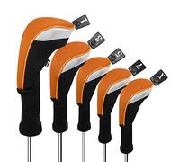 Andux Lot de 5 Couvre-Clubs de Golf 460 CC en Bois de Parcours de Golf à Long Cou Noir/Orange
