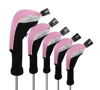 Andux Lot de 5 Couvre-Clubs de Golf 460 CC - Long Cou - Noir/Rose