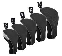 Andux Lot de 5 couvre-têtes de club de golf en bois de parcours pour conducteur de 460 cc - Noir