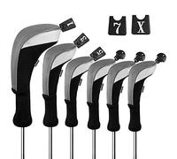 Andux Lot de 6 couvre-clubs de golf en bois hybride à col long (3 hybrides + 3 bois) (noir/gris)