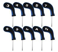 Andux Nombre d'impression de golf fer Couvre avec fermeture à glissière Long cou 10 pcs/lot, noir/bleu