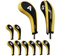 Andux Nombre d'impression de golf fer Couvre avec fermeture à glissière Long cou 10 pcs/lot, noir/jaune