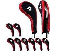 Andux Nombre D'Impression de Golf Fer Couvre avec Fermeture à Glissière Long Cou 10 Pcs/lot, Noir/Rouge