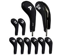 Andux Number Print Golf Iron Club Head Covers with Zipper Long Neck 10pcs/Set Black