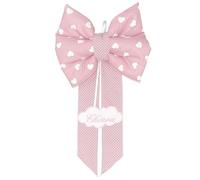 Andy & Helen - Noeud de naissance personnalisé avec nom brodé, rembourré en tissu coton fantaisie avec nuage (Rose, coeurs)
