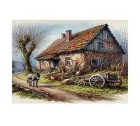 Âne Chaumière Chariot 1000 Pièces Mini Puzzle pour Adolescents Carton | 38x26cm Décor De Bureau Découpe Précise Cadeau D'anniversaire Détente