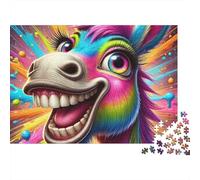 Âne Coloré Puzzle 1000 Pièces Papier pour Adultes Visage Souriant Jeu de Puzzle 1000 Pièces Décoration Détente Cadeau 52x38cm/1000pcs