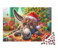 Âne de Noël avec Chapeau 1000 Pièces Puzzles pour Adultes, Un Jeu De Dexérité Très Difficile Puzzle Éducatif avec des Défis 38x26cm/1000pcs