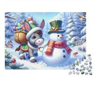 Âne et Bonhomme de Neige de Noël Puzzle 1000 Pièces pour Adultes, Un Jeu De Dexérité Très Difficile Puzzle Éducatif avec des Défis l'art De La Décoration Moderne 38x26cm/1000pcs