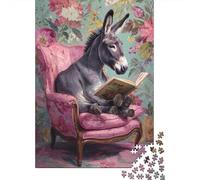 Âne lisant Puzzles en Bois 1000 Pièces pour Adultes DécoRation Jeux Éducatifs Cadeaux d'anniversaire pour Jeu De Défi Familial Stress Relief 1000pcs (75x50cm)