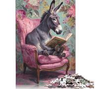 Âne lisant Puzzles en Bois pour Adultes 500 Pièces Jeux Éducatifs Family Games Cadeaux d'anniversaire pour DécoRation Relaxation Et Sagesse 500pcs (52x38cm)