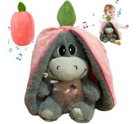 Âne Respirant 30 cm Peluche,Avec Battement de cœur,Respiration, musique et lumières,Doudou respirant pour soulager l'anxiété (Rose)