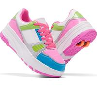 ANEFUN Chaussures à roulettes pour filles et garçons avec roues amovibles à l'avant et à l'arrière - Baskets tendance avec roues, 1135-blanc rose foncé rouge, 13 Little Kid
