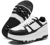 ANEFUN Chaussures de skate à roulettes amovibles pour garçons et filles, Noir/blanc 1135, 1.5 Little Kid