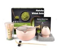 Anei 7 Pcs Matcha Set,Matcha Tea for Making Breakfast/Latte,Whisk Set and Bowl with All Accessories,Gift for Lover，Gradient Pink Bowl,bamboo Stirrer