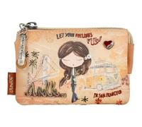 Anekke | Porte-Monnaie Triple Peace & Love | Trousse Femme 3 cpts pour Monnaie et Accessoires Originale | 12 x 7 x 4 cm | Coloris Camel