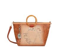Anekke | Sac à main forme panier Flowers | Sac femme porté main avec bandoulière amovible original années 60 | 40 x 25 x 12 cm | Coloris camel