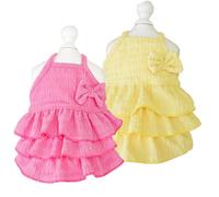 Anelekor Lot de 2 robes d'été pour chien avec nœud - Vêtements pour petit chien, chat - Tenue printanière et chat - Robe de gâteau à plusieurs niveaux pour chaton, chihuahua, yorkshire de Poméranie