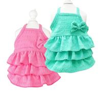 Anelekor Lot de 2 robes d'été pour chien avec nœud - Vêtements pour petit chien, chat - Tenue printanière et chat - Robe de gâteau à plusieurs niveaux pour chaton, chihuahua, yorkshire de Poméranie