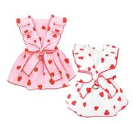 Anelekor Lot de 2 robes fraise pour chien avec anneau en D - Vêtements d'été pour petit chien et fille - Tenue de printemps et chat en coton sans manches - Robe pour animal de compagnie pour chaton