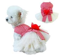 Anelekor Robe à carreaux pour petit chien avec anneau pour laisse, costume tutu de princesse avec nœud papillon et cœur - Vêtements pour animaux domestiques pour chaton, chihuahua, yorkshire (rouge